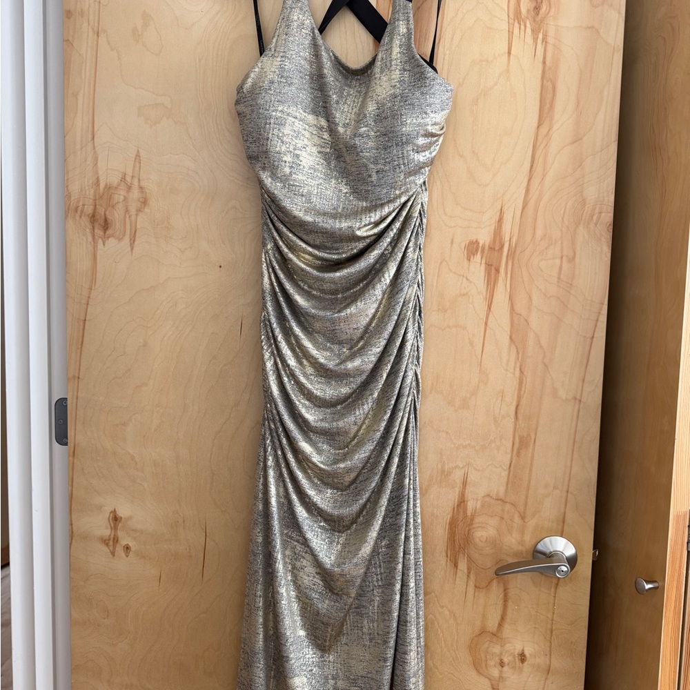 Calvin Klein Metallic Gold Dress with Black Straps - Picture 3 of 6